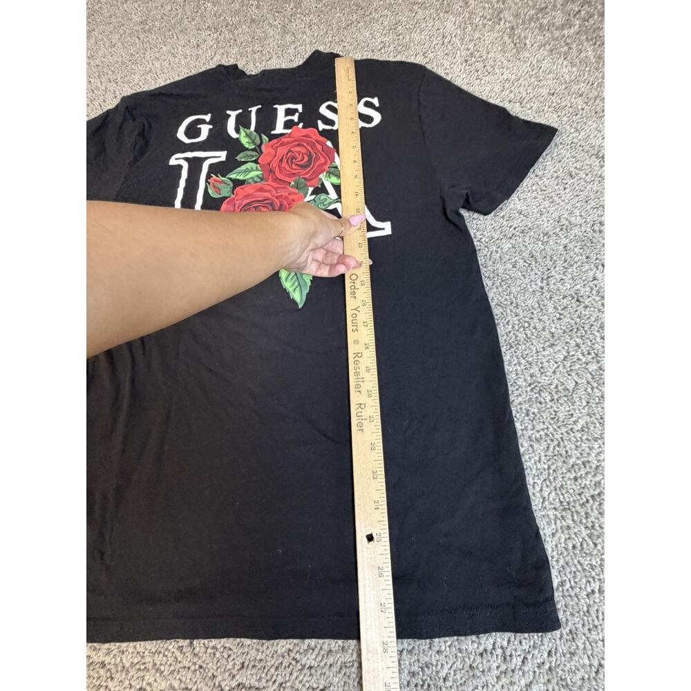 Guess Shirt Mens L Black Rose Graphic Crew Neck Cotton Jersey Lightweight - Picture 3 of 9